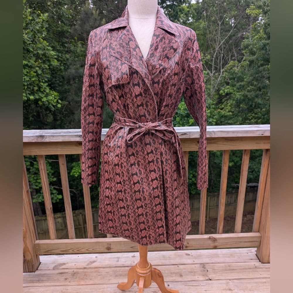 Blank Nyc Trench Coat Snakeskin Print  Reddish Brown /Black Size Small Womens